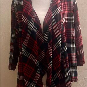 Chic Plaid Open Front Cardigan - Red and Black